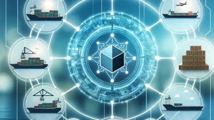 "Imagen que ilustra cómo la tecnología blockchain mejora la transparencia y trazabilidad en la logística y envíos, destacando los beneficios de su implementación en cadenas de suministro."